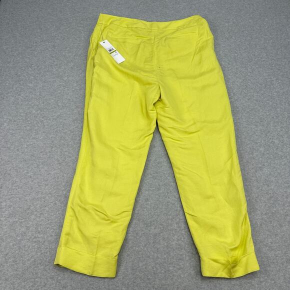 Calvin Klein Pants Linen Blend WMNS 14 Lime Yellow Lined Straight Leg High Rise - Picture 8 of 16